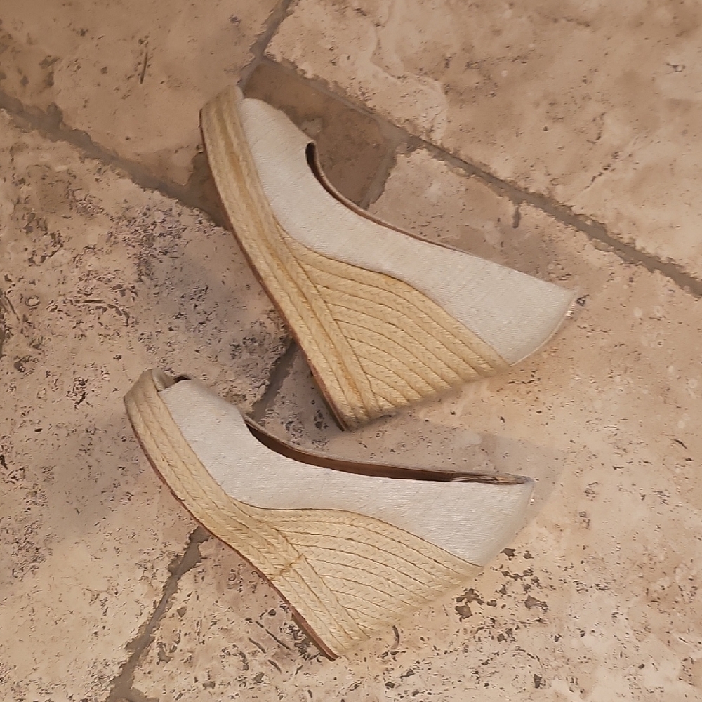 Coach Cream Espadrille Wedge Pumps